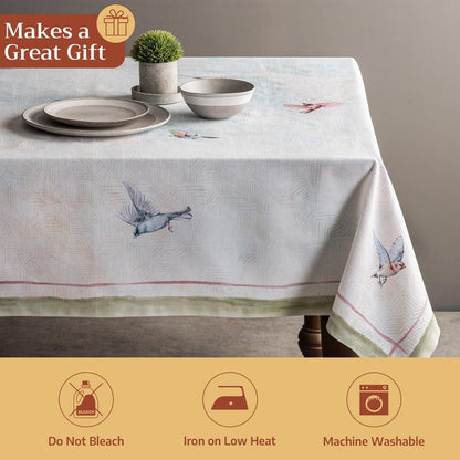 Maison d' Hermine Table Cloth Rectangle Table 100% Cotton 70 x 120 Inches Tablecloth Reusable Decorative for Dining Kitchen Room Farmhouse Home Gifts for Mothers Day Spring Summer - Flying Birds