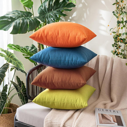 MIULEE Decorative Outdoor Throw Pillow Covers - Waterproof Faux Linen Cushion Cases | 20x20 Inch Bright Orange (Pack of 2)