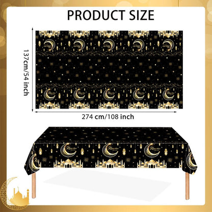 Qpout 3 Pack Ramadan Tablecloths, Disposable Plastic Rectangle Eid Table Covers with Moon and Star Design for Ramadan Mubarak Decorations, 108 x 54 Inches