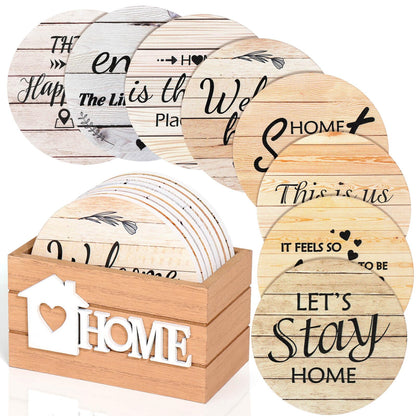 Billbotk House Warming Gifts for Home Decoration, Wood Farmhouse Coasters Set of 8, Drink Coasters for Housewarming Gifts, Coffee Table Decor, Home Decor