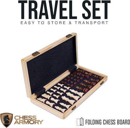 15 Inch Magnetic Wooden Chess Set for Adults &amp Kids - Folding Travel Chess Board with Handcrafted Staunton Pieces Extra Queens and Storage Slots