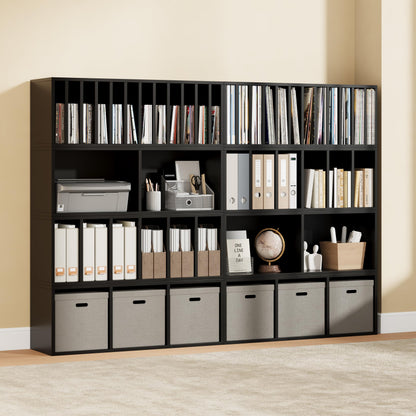 IOTXY DIY Modular Cube Bookcase - CubeXY Customizable Stackable Expandable Combination Set, 23-Cube Open Bookshelf for Books, Fabric Storage Bin, and 7/10-inch Vinyl Record Organizer, Black