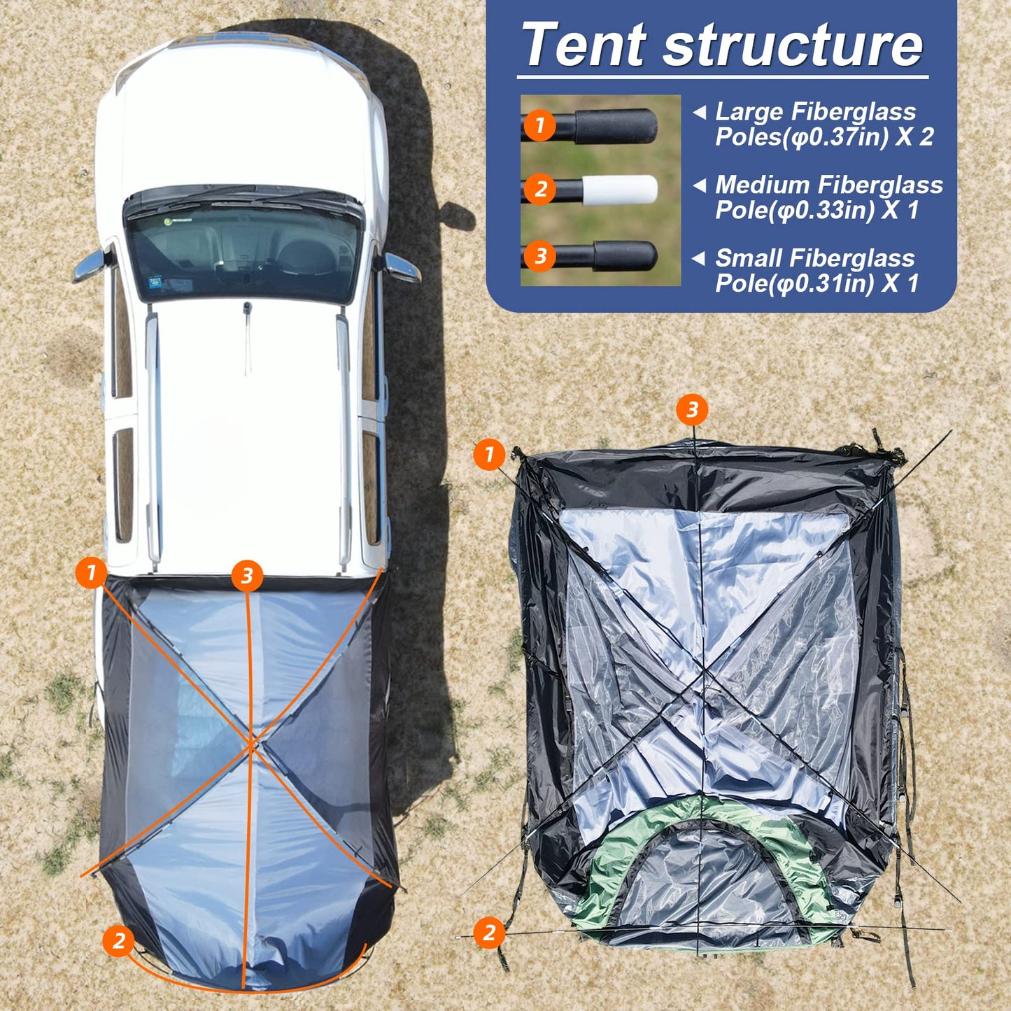 Forceatt Truck Bed Tent, Fits 5’-6.5’ , Waterproof PU2000mm Pickup 6.5 Foot Bed, Easy Setup 2 People Portable Truck Tents for Camping, Hiking, Fishing