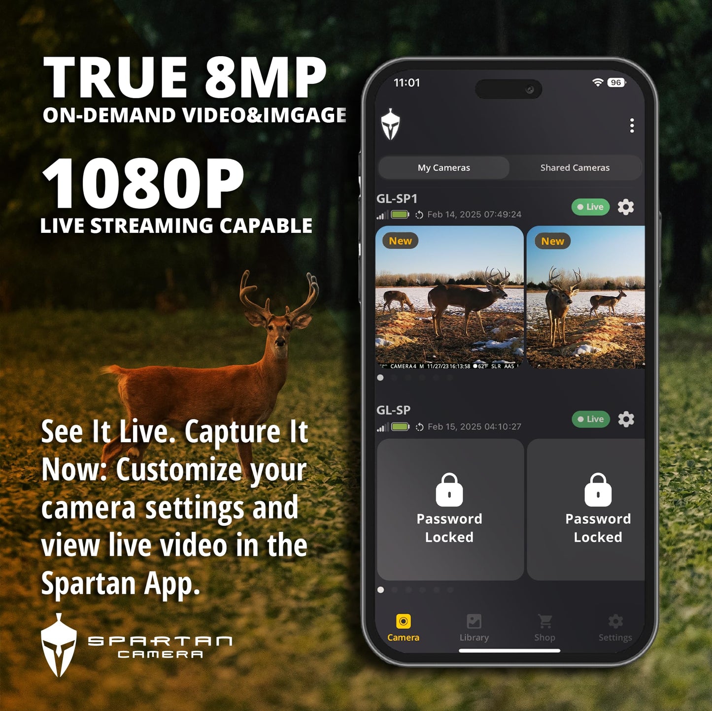 Spartan Camera GoLive3 Best Hunting Trail Camera, Live Streaming, 96° Wide Angle, Motion Activated, On-Demand FHD Photos and 1080p Videos, Built-in Lithium Battery, Blackout IR Flash,GPS, Weatherproof