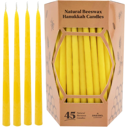 Natural Beeswax Hanukkah Candles, Hand-Made Chanukkah Menorah 45 Yellow Candles for All 8 Nights Fits Most Menorah Burn Time 1-Hour