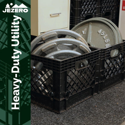 JEZERO 16 Quart 5-Pack Heavy Duty Plastic Crate | Stackable Multi-Purpose Storage Bin for Garage, Home, Office, Groceries, Outdoor, Camping & Kayaking | Black Utility Tote, 13" x 13" x 11"