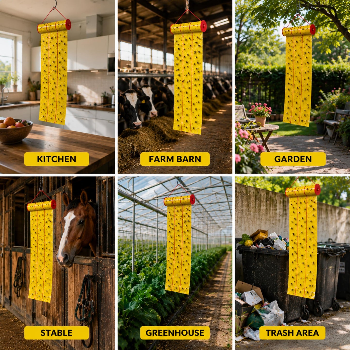 Qualirey Giant Sticky Fly Traps, Fly Strips for Indoor Outdoor Hanging Flying Tapes Non Toxic Ribbon Fruit Gnat Killer for Mosquito Plants House Horse Stable(442.95ft,Yellow,15 Pcs)