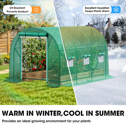 Grezone Walk-in Greenhouse Upgraded Green House with Dual Zippered Screen Doors & 6 Screen Windows Heavy Duty Plastic Plant Warm House with Reinforced Frame (10x7x7 FT)