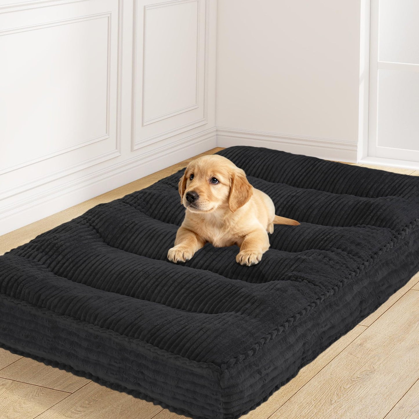 8” Futon Mattress Full Size 54” x 80”, Futon Sofa Couch Bed with Twisted Rope Design Edging, Extra Thick Corded Floor Futon Mattress Sleeping Mat for Adults, Camping, Dorm, Black(Frame Not Included)