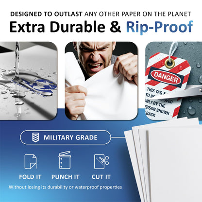 TerraSlate Waterproof Paper, Rip-Proof Paper, 50 Sheets, 5 Mil (24lb Bond), 11” x 17”, Laser Printer and Copy Machine Compatible