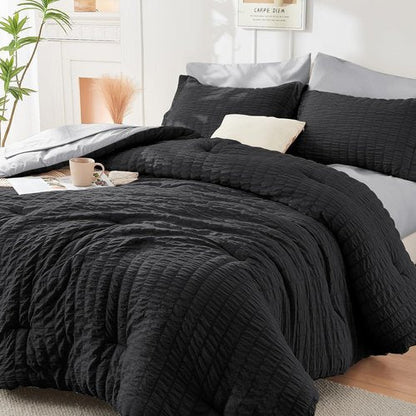 HYMOKEGE Twin XL Comforter Set - All Season Luxury 5-Piece Bedding Set in Black & Light Grey