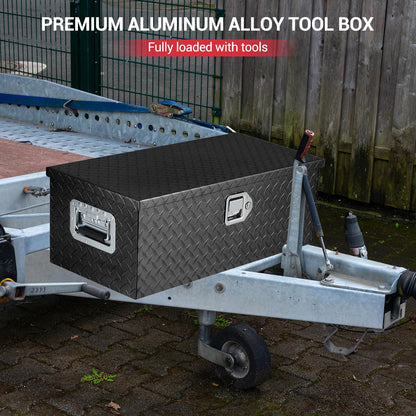 SierraSquad Heavy Duty Aluminum Truck Bed Storage Box, Lockable Waterproof Diamond Plate Chest with Sliding Shelf, Side Handles, Fits Pickup RV Trailer, Secure Organizer Toolbox, 30”