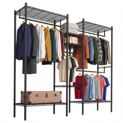 IDEALHOUSE Heavy Duty Clothes Rack for Hanging Clothes, Load 1000LBS Portable Closet Wardrobe with Shelves, Freestanding Adjustable Garment Rack for Bedroom, Walk-in Closet, 73.6"x 17.3"x 76.4", Black