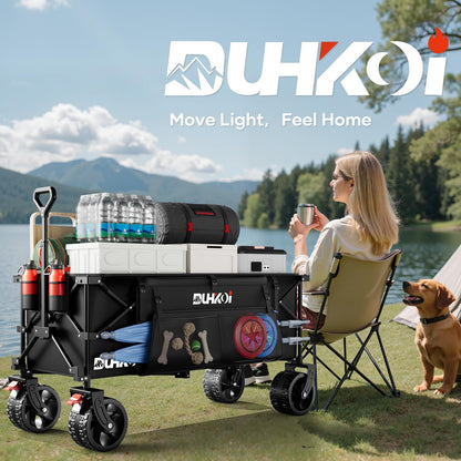 49" L Collapsible Extended Wagon with 500lbs Weight Capacity,300L Heavy Duty Sports Wagon,Big All-Terrian Wheels with Cup Holders,Cart for Sports,Grocery,Shopping