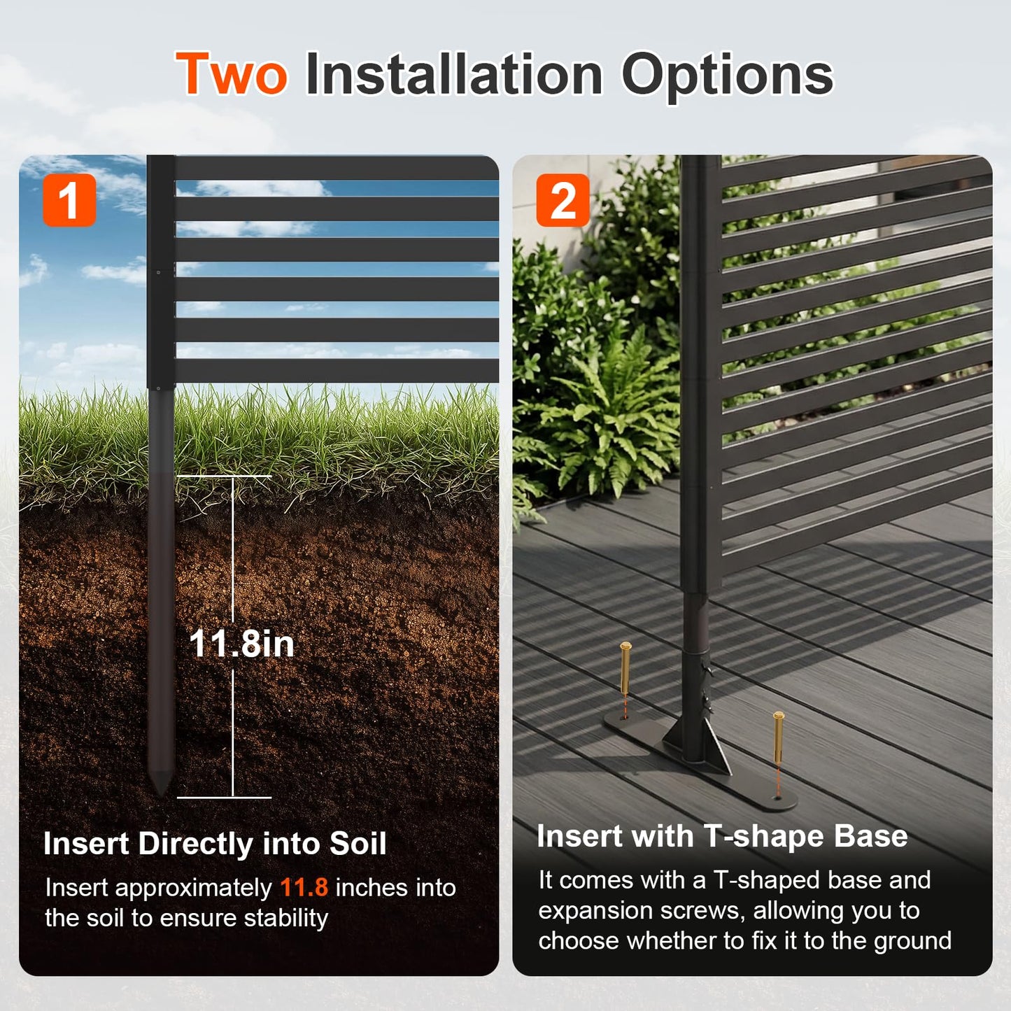 70.87" H x 47.24" W Outdoor Privacy Screens, Metal Fence Privacy Screen, Freestanding Decorative Privacy Screen with Base Feet for Patio Balcony Garden Backyard
