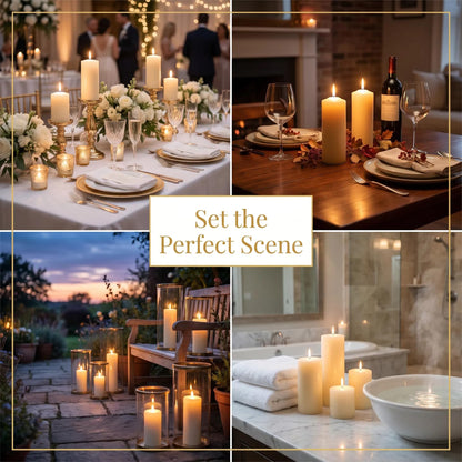 Unscented Pillar Candles - Set of 4 Ivory Candles - 3x6 Slow Burning Candles for Weddings & Table Centerpieces - Large Pillar Candles, PARNOO