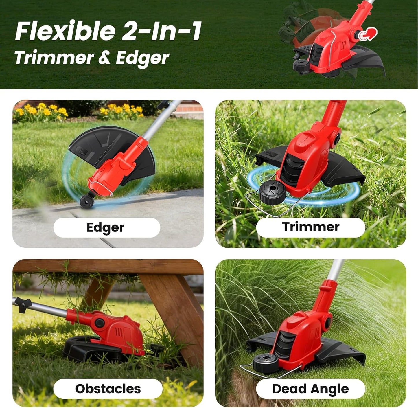 **Skiennix Cordless String Trimmer - 21V Weed Wacker with 2x4.0Ah Batteries & Fast Charger | 12" Automatic Feed**