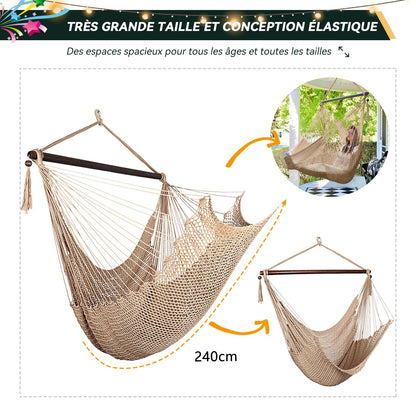 Bathonly Large Hammock Chair with Spreader Bar, Caribbean Hammock Swing Chair with Stand, XL Hammock Chair Outdoor Indoor, 330 LBS Weight Capacity