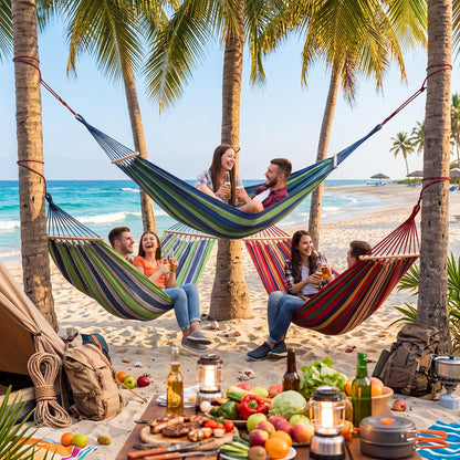 SATINIOR 4 Pack Canvas Camping Hammock for Outside 120 x 59 in Large Comfortable Hammocks up to 660lbs with Travel Bag Anti Roll Balance Beam Tree Strap for Outdoor/Indoor Beach Patio Backyard Garden