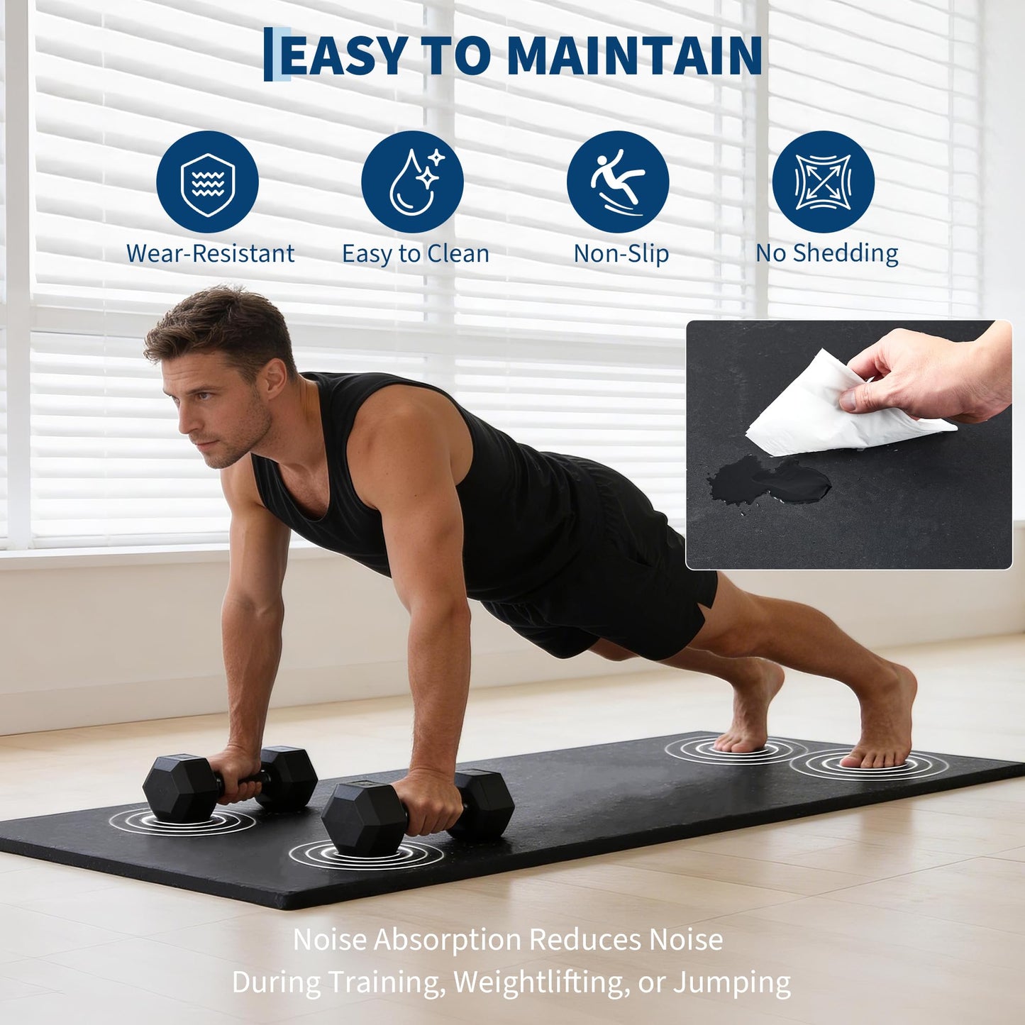 0.56-Inch Thick 96 Sq ft Exercise Equipment Mats | 24 Tiles Interlocking High-Density EVA Foam Rubber Puzzle Gym Flooring for Home Gym & Heavy Weight Workouts, 24 x 24 in Black