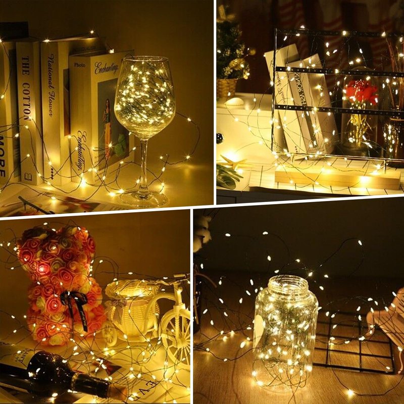 4 Pack Fairy Lights Battery Operated, 16.4 Ft 50 LED Starry Fairy Lights with Auto Timer Dark Green Copper Wire Twinkle Lights for Wedding Bedroom Christmas Decor (Warm White)