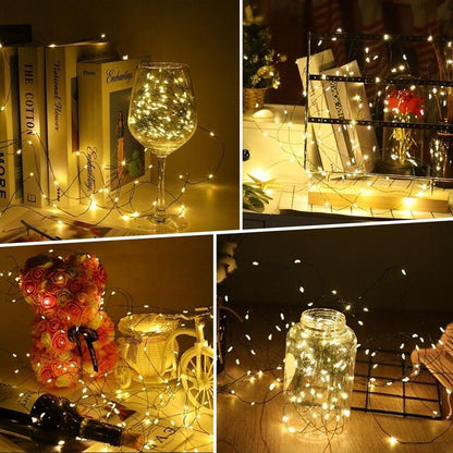 4 Pack Fairy Lights Battery Operated, 16.4 Ft 50 LED Starry Fairy Lights with Auto Timer Dark Green Copper Wire Twinkle Lights for Wedding Bedroom Christmas Decor (Warm White)