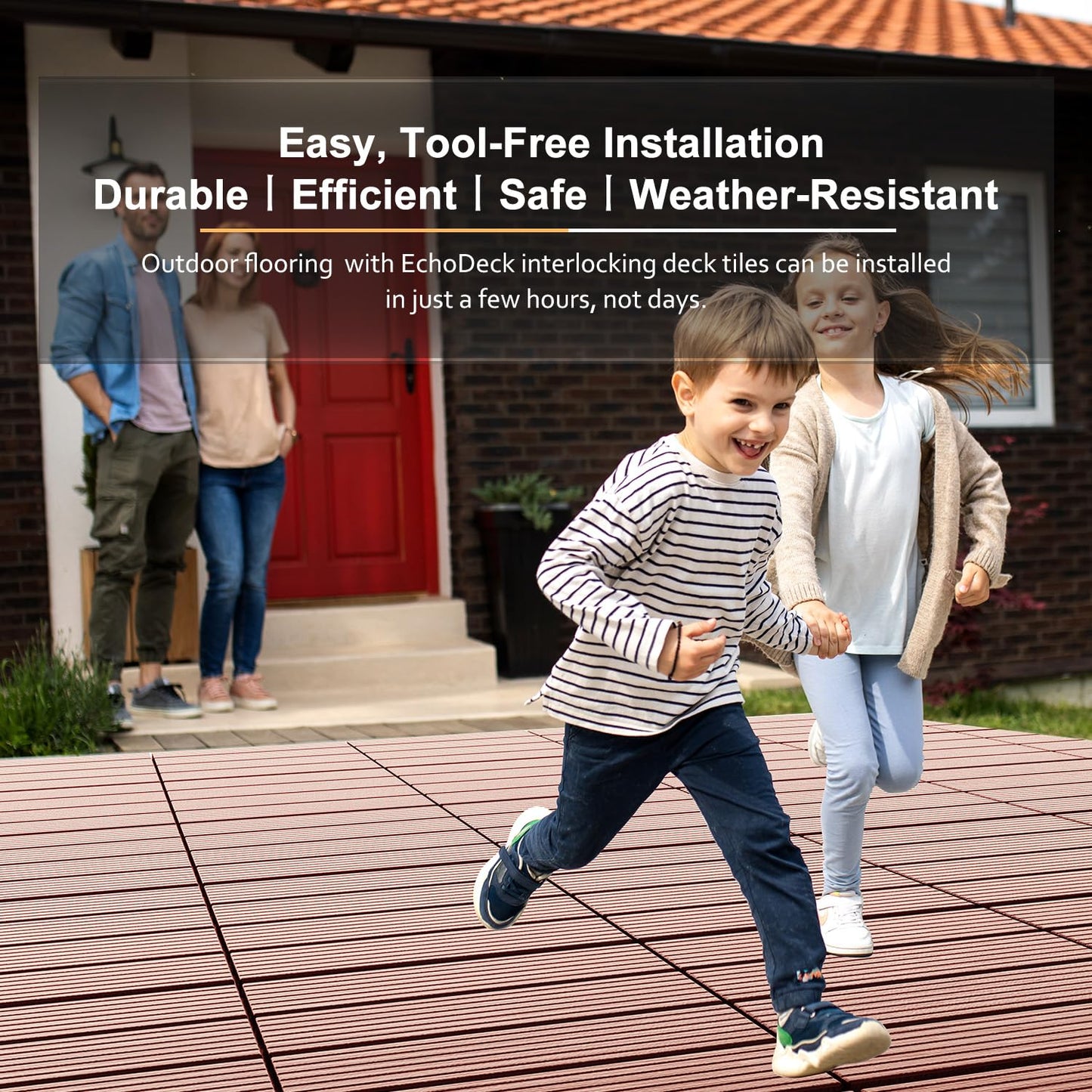 EchoDeck Interlocking Deck Tiles,44 Pack Deck Tiles Interlocking Outdoor All Weather,Patio Deck Tiles,12"x12",Vertical,Sturdy Base,Highly Durable,Stylish,Non-Slip,Faster-Drying,Efficient,Brown