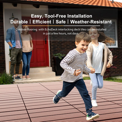 EchoDeck Interlocking Deck Tiles,44 Pack Deck Tiles Interlocking Outdoor All Weather,Patio Deck Tiles,12"x12",Vertical,Sturdy Base,Highly Durable,Stylish,Non-Slip,Faster-Drying,Efficient,Brown