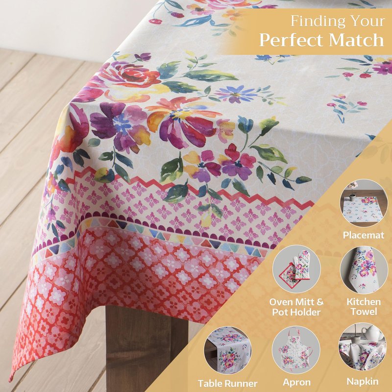 Maison d' Hermine Table Cloth Rectangle Table 100% Cotton 70 x 90 Inches Tablecloth Reusable Decorative for Dining Kitchen Room Farmhouse Home Gifts for Mothers Day Spring Summer - Rose Garden