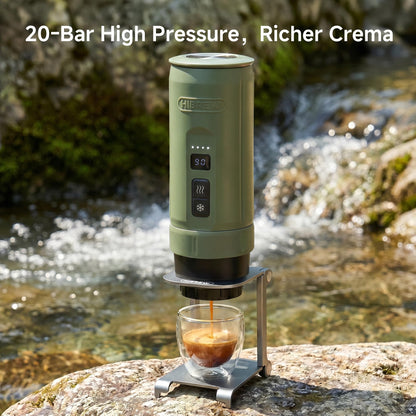 HIBREW H4C Explorer - Portable Electric Espresso Machine, USB-C Rechargeable Coffee Machine for Camping and Travel, Compact for Capsules & Ground Coffee, with Foldable Holder & Carrying Case (Green)