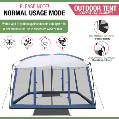 Backyard Expressions 11' x 9' Screen Tent - Blue Screen House for Backyard, Camping, Picnics and Tailgating - 914891
