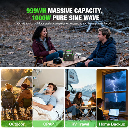 EBL Portable Power Station 1000W Solar Generator 999Wh Fast Charging Backup Battery with 10W Wireless Charging & Multiple Ports for Camping, Home Backup, RV & Off-Grid