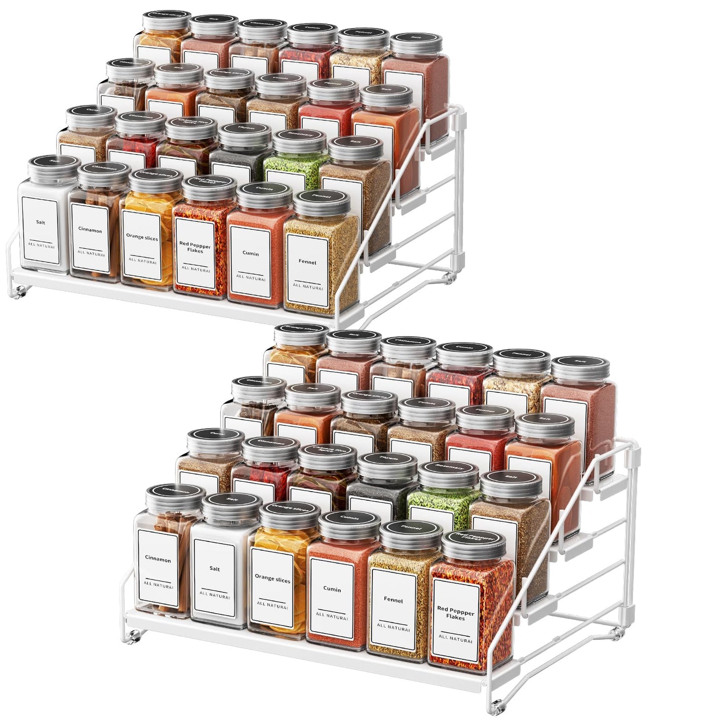 4 Tier Spice Rack for Cabinet, Spice Rack Organizer, Depth Adjustable Spice Holder for Countertop, Cupboard, Pantry, Seasoning Shelf, Metal, Black (1 Pack)