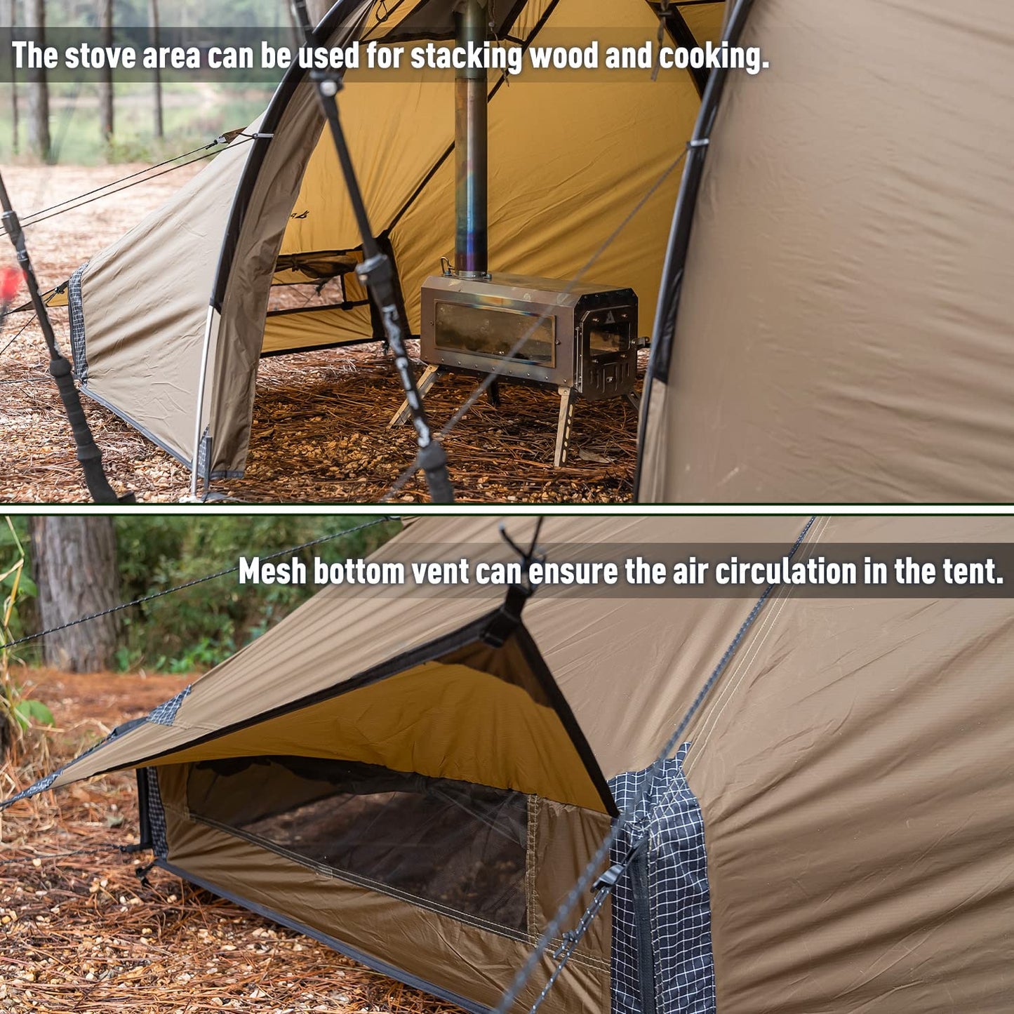 POMOLY Tunnel Tent for 1-2P Camping, Locomotive 2 Chimney Tent for 4 Season Hiking, Backpacking, Hunting (Without a Ground Sheet)