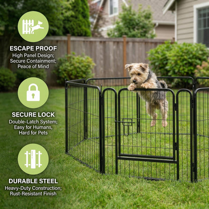 40” Heavy Duty 8-Panel Metal Pet Playpen | Indoor/Outdoor Dog Exercise Pen with Door – for Puppies, Small to Large Dogs, Rabbits | Ideal for Camping, Yard & Garden Use