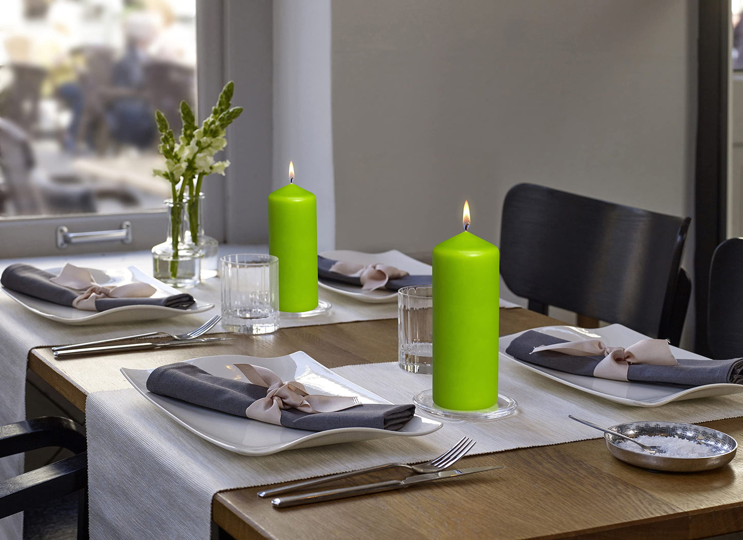 BOLSIUS 10 Lime Green Pillar Candles - 2.25 x 6 Inches - Premium European Quality - Individually Wrapped - 42 Burn Hours - Dripless Smokeless Unscented Dinner, Wedding, Party, & Home Decor Candles