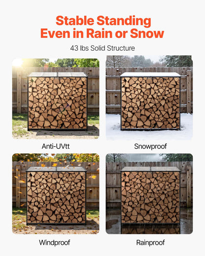 VEVOR Firewood Rack with Sloped Roof, 4 ft Outdoor Firewood Holder, 1/4 Cord Log Storage Shed, 660lb Max Weight Capacity, Powder-Coated Metal Wood Storage Rack for Fireplace Deck Backyard Garden