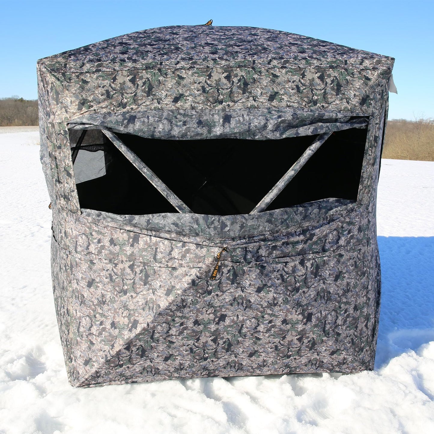 Hawk Reveal Hunting Archery Durable 73" Height Water Resistant Camo Concealing 3 Person Ground Blind with See-Through Mesh Window Panels