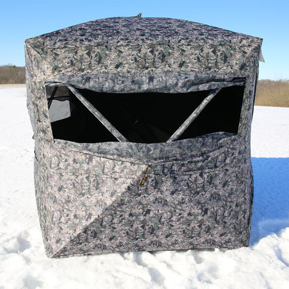 Hawk Reveal Hunting Archery Durable 73" Height Water Resistant Camo Concealing 3 Person Ground Blind with See-Through Mesh Window Panels