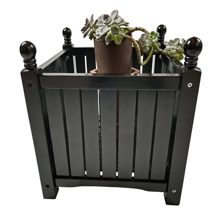 espidoo Square Wooden Planter Box: Solid Wood Outdoor Flower & Herb Pot - Decorative Garden Planter with Slatted Sides for Porch Patio & Deck - Easy Assembly Black Planter Box