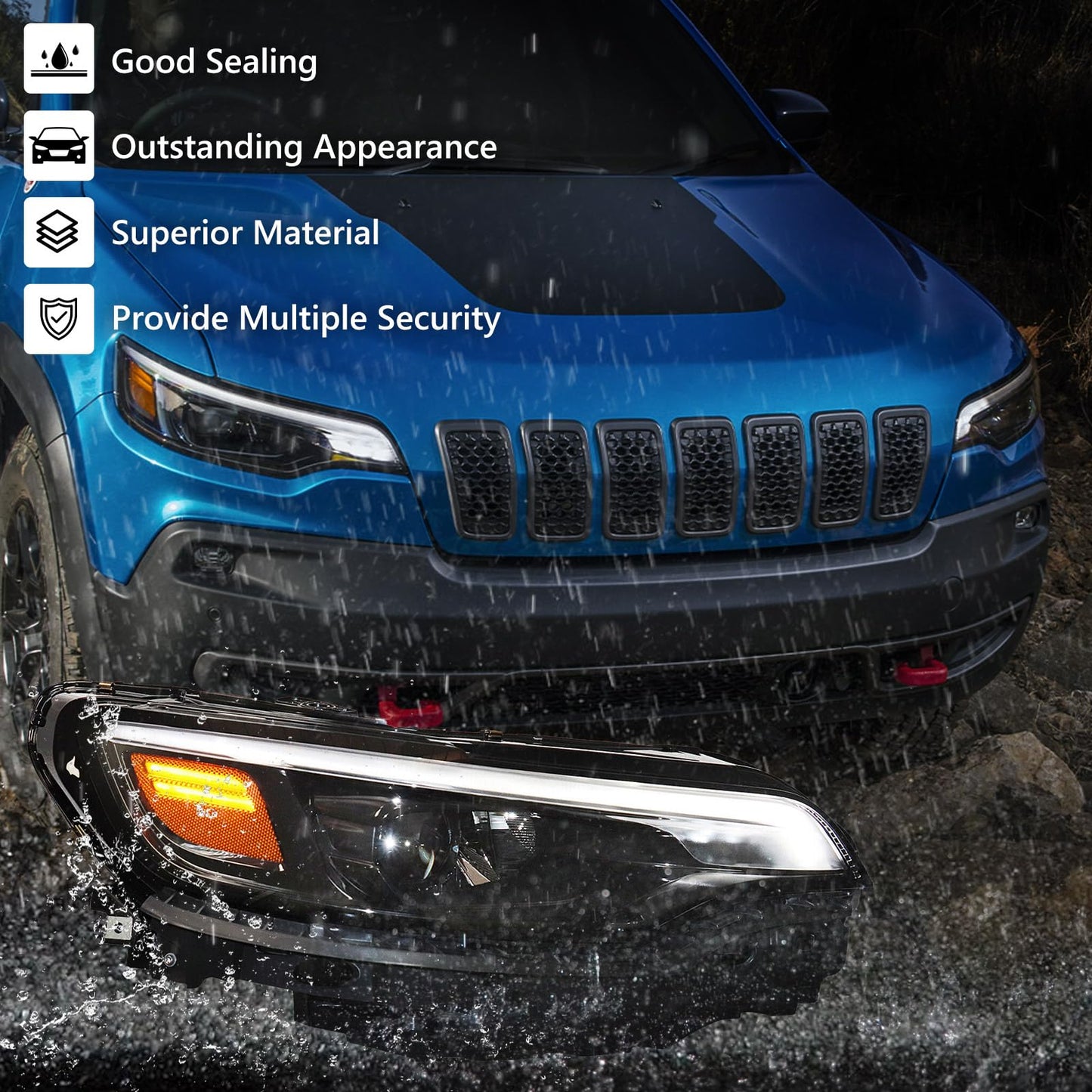 Huray HID Headlight Assembly for Jeep Cherokee 2019-2023 [Only for Xenon Type] OE Head Lamp Replacement Passenger Side
