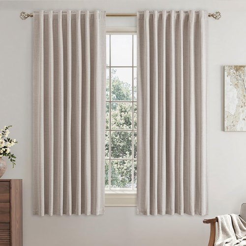 EMEMA Ivory White Linen Blackout Curtains - Thermal Insulated 100% Room Darkening Drapes | 42 x 63 Inch, 2 Panels for Luxury Bedroom & Living Room Decor