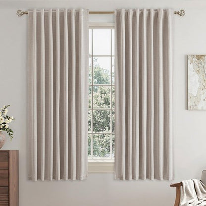 EMEMA Ivory White Linen Blackout Curtains - Thermal Insulated 100% Room Darkening Drapes | 42 x 63 Inch, 2 Panels for Luxury Bedroom & Living Room Decor