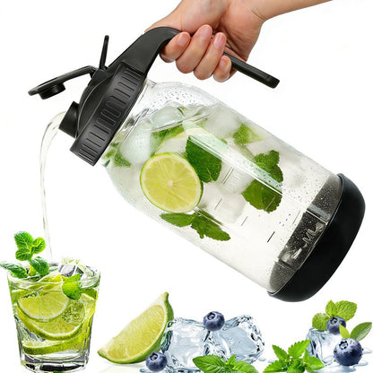 64 oz Glass Mason Jar Pitcher with Lid, Handle & Non-Slip Silicone Base, Food-Grade Leakproof & Airtight – 2-Quart Iced Tea Pitcher for Fridge, Breast Milk Storage, Sun Tea & Cold Brew (Black)