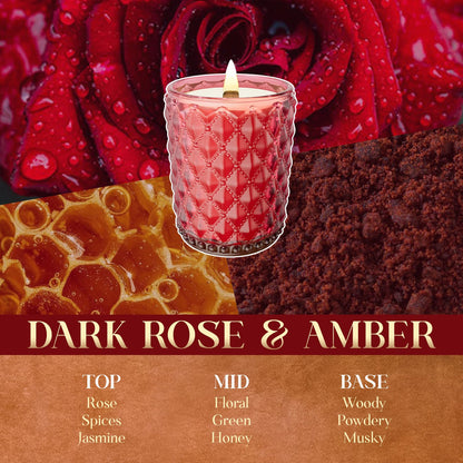 M&SENSE 16.6oz Wood Wick Scented Candle, Non Toxic Soy Wax with Crackling Wick, DarkRoseAmber Scent 100H Burn Long Lasting for Bedroom Kitchen Home Decor, Housewarming Gifts for Family Friends