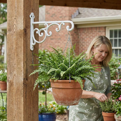Facaler Heavy-Duty Cast Iron Plant Hanging Brackets, 11.5" Wall Mount Hanger for Planters, Bird Feeders, Lanterns, Outdoor & Indoor Use, Set of 2 with Mounting Hardware (White, 2-Pack‌)