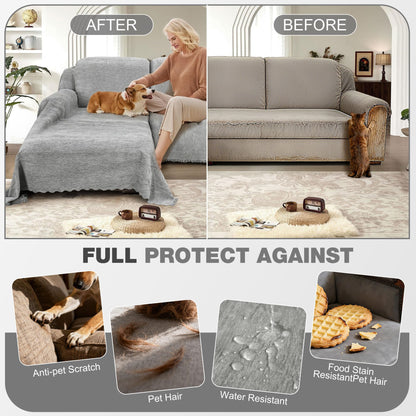 ROFASVCO 1OO% Waterproof Sectional Couch Covers L Shape Sofa Cover Washable for Dogs Pets Chenille 2 Pieces Chaise Couch Cover Blanket Sofa Slipcovers (71"x118" + 71"x118" X-Large, Air Grey)