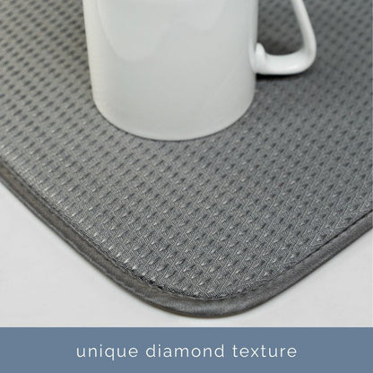 S&T INC. Dish Drying Mat, 16” x 18”, Absorbent Microfiber Kitchen Counter Mat, Drying Pad for Dishes, Utensils, Pots and Pans, Large, Diamond Texture, Grey
