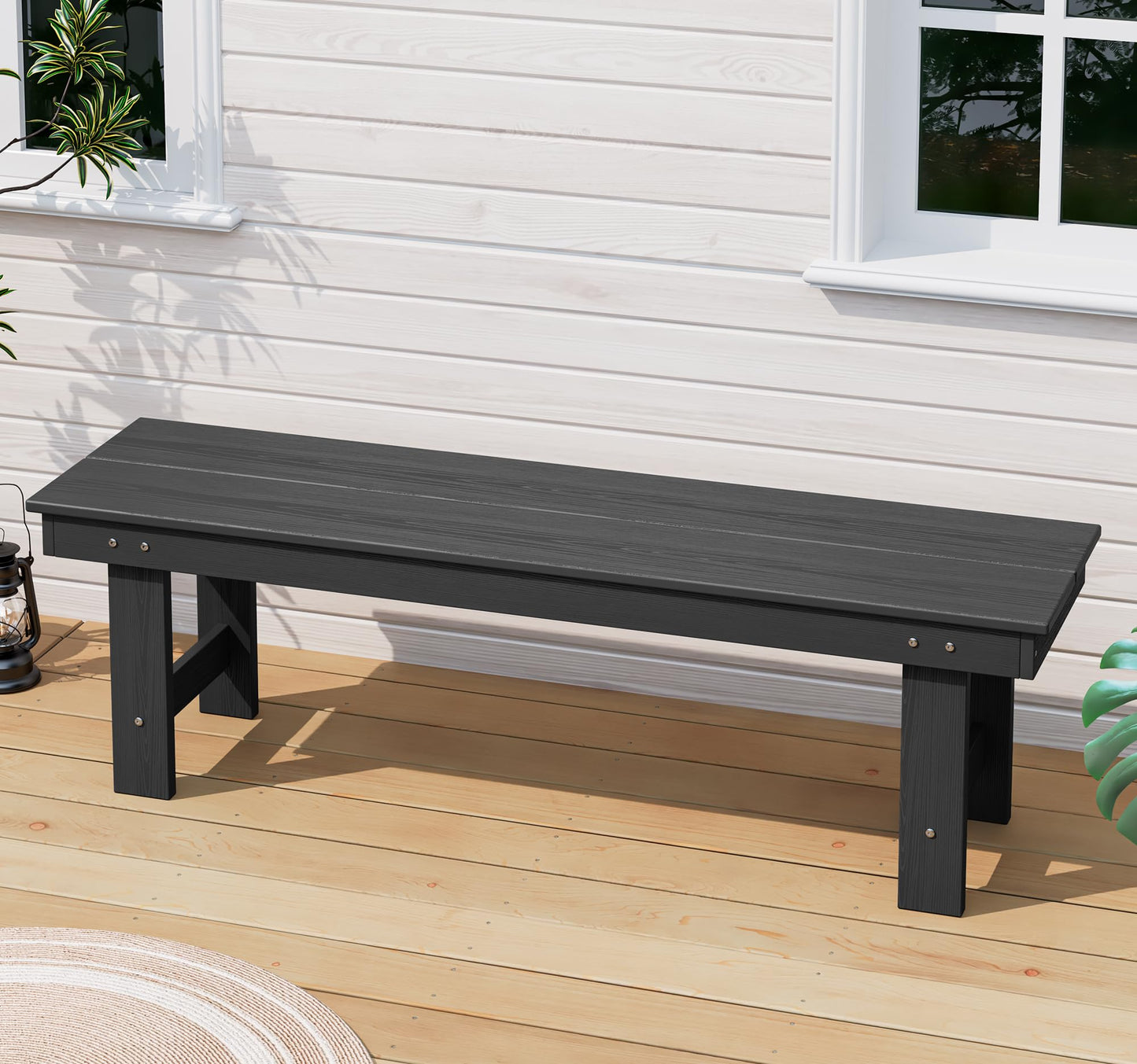 SERWALL 2-Person Outdoor Bench Backless, HDPE Outdoor Benches Weatherproof, 660 Lbs Weight Capacity, Poly Lumber Patio Furniture for Garden, Porch and Park, Black