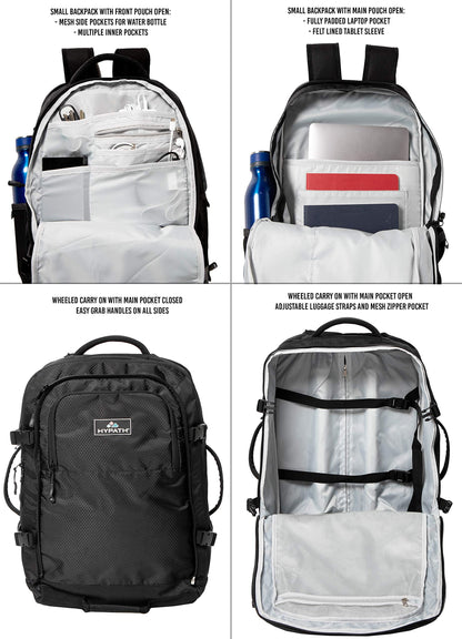 Hypath 2-in-1 Convertible Travel Bag - Use as Backpack with Wheels, Wheeled Carry On, or Stacked Rolling Luggage - Comes with Detachable Daypack - New Upgrades Here
